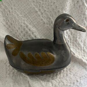 Vintage Pewter/ Brass Duck Trinket Box 6.5 in tall Bundle with SM duck 2 for $60
